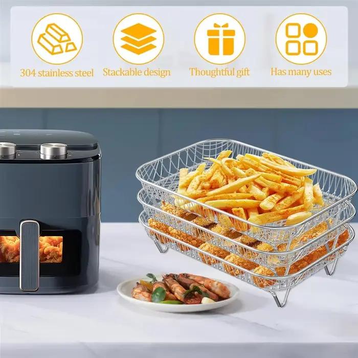 Air friteuse support carré pour four 3 couches empilable déshydrateur