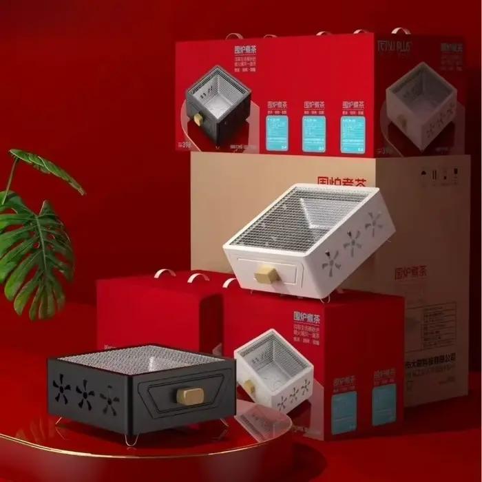 Nouveau modèle 2026 Barbecue à charbon de bois compact carré fermé, multifonctionnel avec tiroir, pour la cuisson du thé et la grillade
