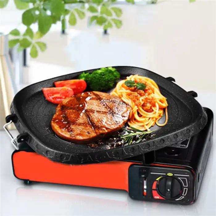 3X carré antiadhésif coréen gril poêle Barbecue Portable plaque chauffante revêtement en pierre ménage extérieur