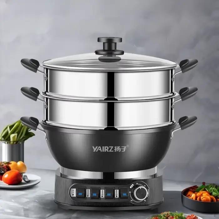 Wok Électrique En Fonte Cuiseur Vapeur Antiadhésif Multifonctionnel Taille 32 34 36 38 Occasions Spéciales Cuisine Familiale Plats Savoureux