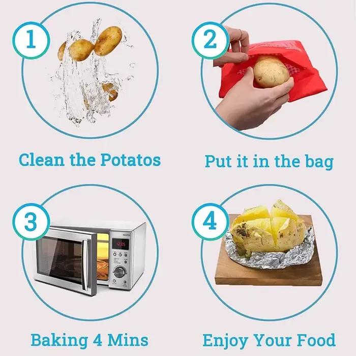 Sac de cuiseur de pommes de terre réutilisable pour micro-ondes en plastique PP lavable en machine pour préparation facile et durable des légumes à cuire au four pour diverses occasions