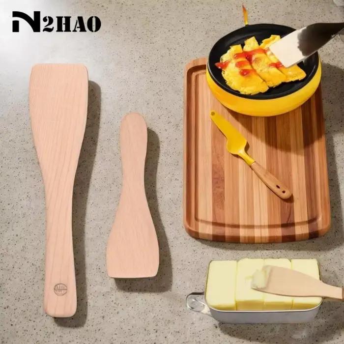Spatule en bois pour cuisiner et mélanger, spatules en bois pour raclette, ustensile de cuisine antiadhésif, 1 pièce