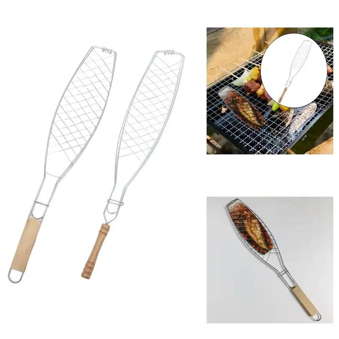Panier de cuisson pliable avec poignée en bois pour poisson, légumes et viandes, outil de cuisine robuste et durable pour barbecues et pique-niques occasions spéciales