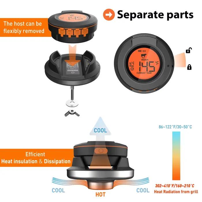 Thermomètre de four numérique Bluetooth pour barbecue, grill, four et fumoir - Surveillance de température précise et contrôle à distance pour la cuisson de viandes et légumes
