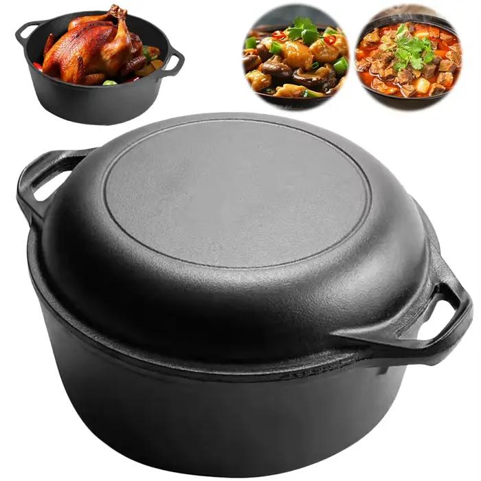 Four hollandais en fonte 2 en 1 avec couvercle de poêle pour pain, cuisson, barbecue et camping occasions spéciales
