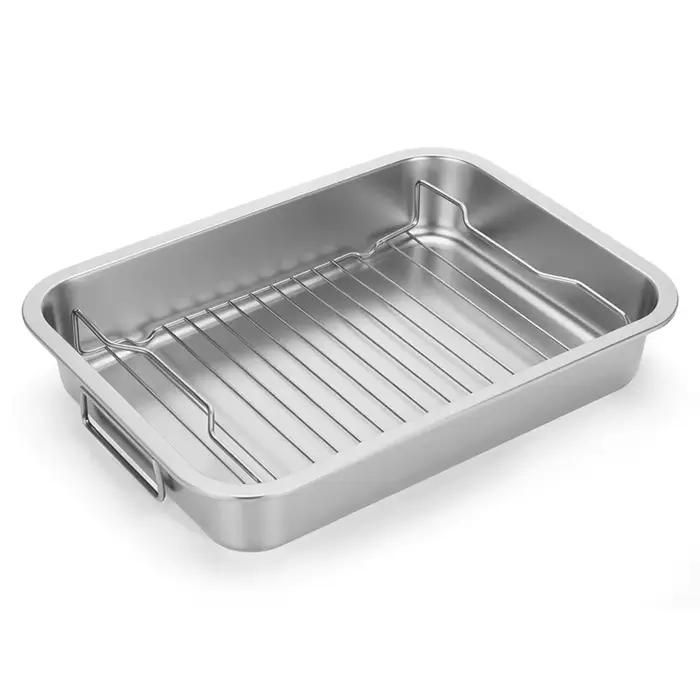 Pour poêle à rôtir de poulet en acier inoxydable-marre de cuisson de dinde robuste avec support et poignée-pour four