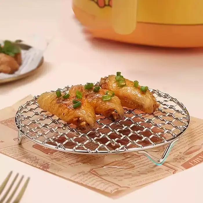 Grille de cuisson ronde en acier inoxydable empilable pour friteuses à air et four pour cuisine domestique et cuisson à la vapeur occaions spéciales