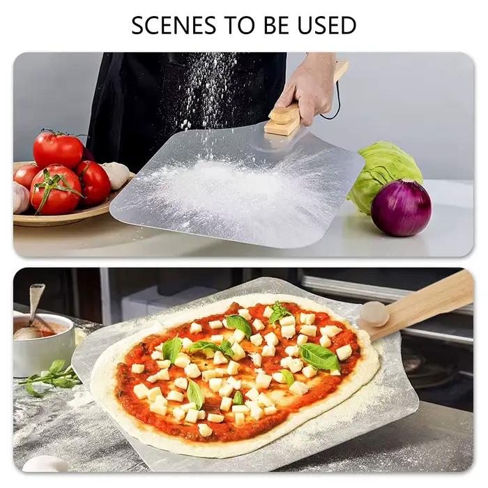 Frêne à pizza antiadhésif avec poignée en bois