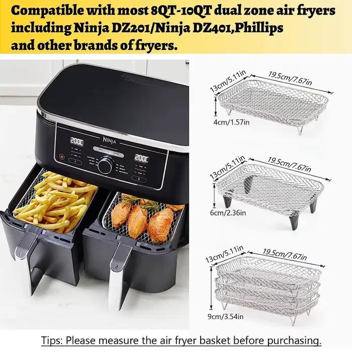 Support de friteuse à air empilable à 3 couches pour Ninja et autres marques populaires pour une cuisson au four多样化厨房配件空气油炸锅叠层烤架三层适用于双篮 Ninja及其他品牌适合烘烤场合