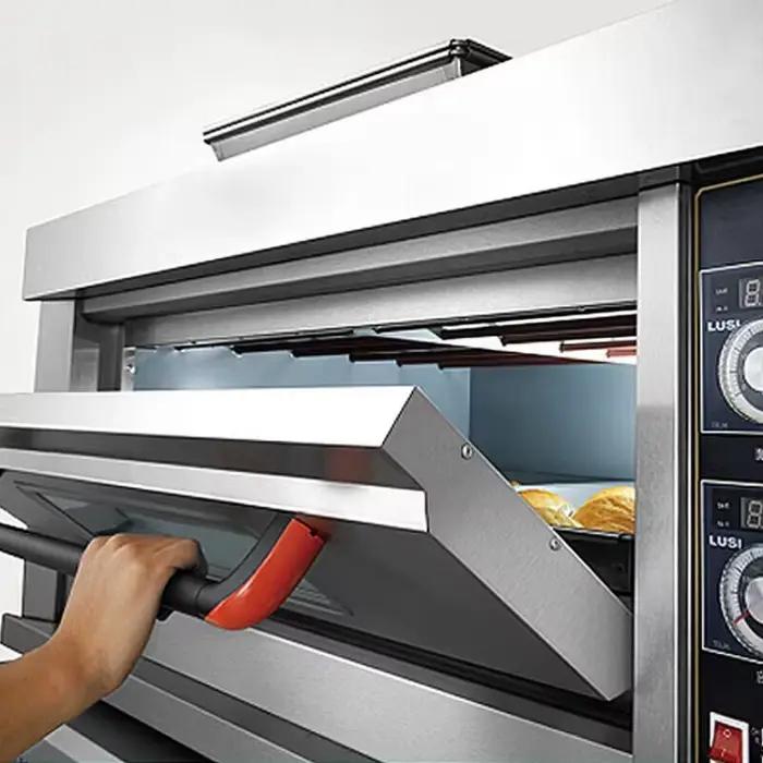 Four électrique à deux étages et deux plateaux pour pizza et pain, matériel en acier inoxydable, idéal pour boulangerie et pizzéria, haute efficacité et facile à utiliser