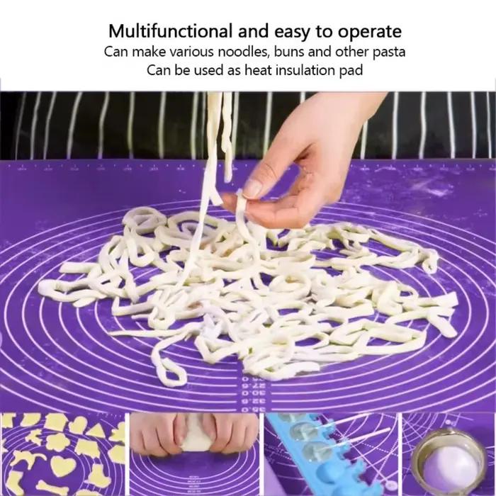 Tapis de pâtisserie en silicone Galavilly violet pour pâtisserie non adhérente et durable planche à pâtisserie avec échelle et instructions de cuisson pour fondant gâteau tarte pizza biscuits facile à nettoyer