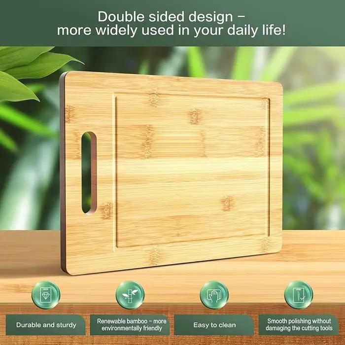 Planche à découper en bambou LWLYBH pour cuisine, double face, rectangulaire, épaisse, durable, hygiénique, pour viandes, légumes et fruits ```