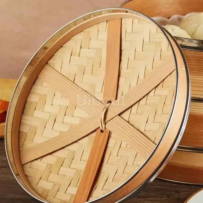 Une deux trois cages avec couvercle cuisson bambou vapeur poisson riz Snack panier ensemble cuisine outils