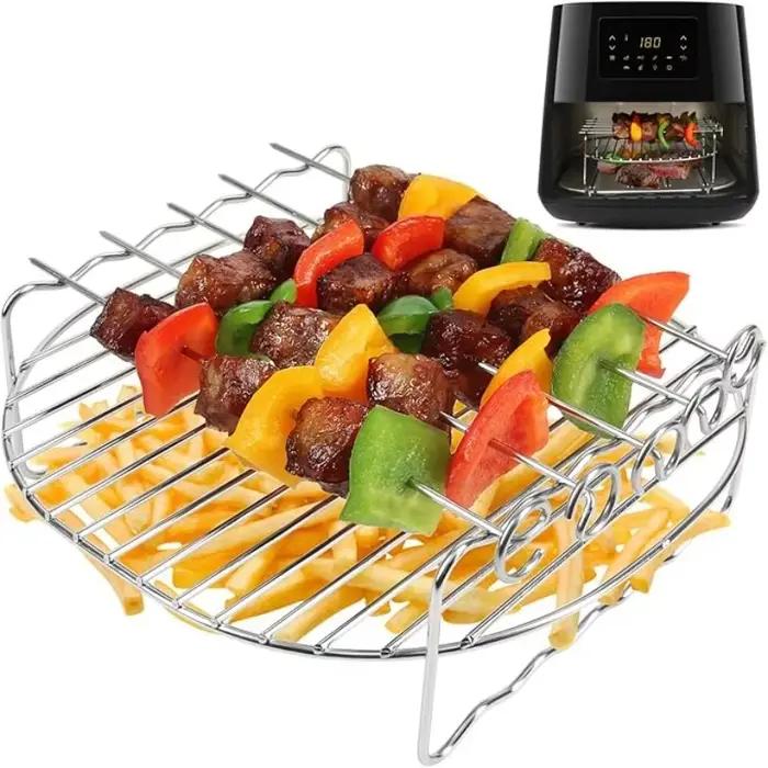 Supports pour friteuse à air en acier inoxydable avec double couche et 4 brochettes pour une cuisson saine et savoureuse occasion spéciale ou quotidienne