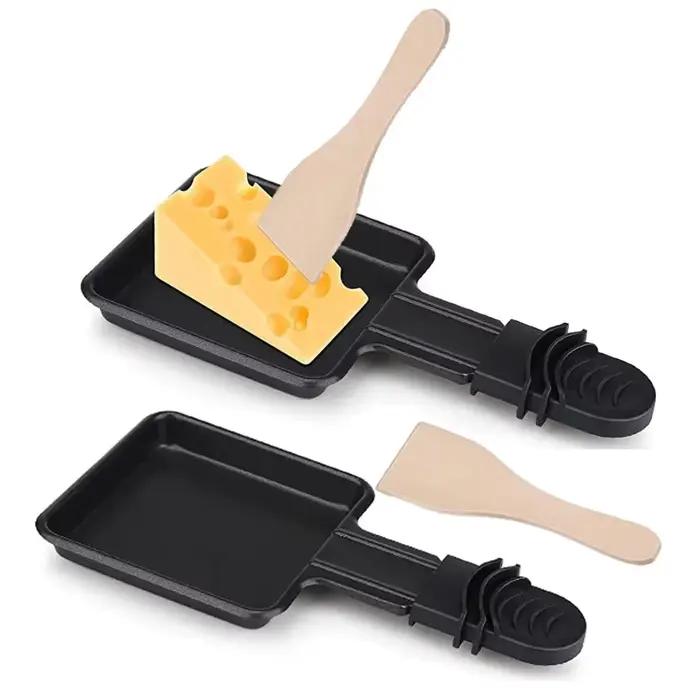 Poêle à Raclette mini multifonction antiadhésive pour soirées et fêtes en bois cadeau idéal outil de cuisine pour Raclette et autres plats