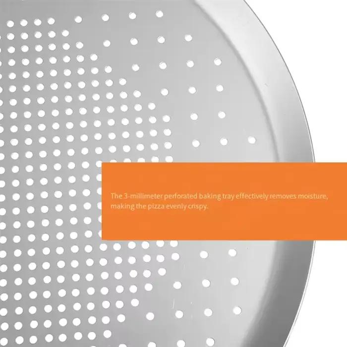 Plateaux de cuisson en alliage d'aluminium 25,5 cm pour pizzas et pâtisseries, perforés, anodisés, coupe-pizza, roues, empilables, 2 pièces