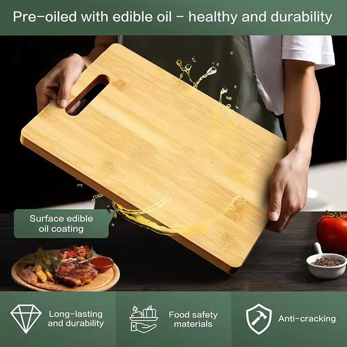 Planche à découper en bambou LWLYBH pour cuisine, double face, rectangulaire, épaisse, durable, hygiénique, pour viandes, légumes et fruits ```