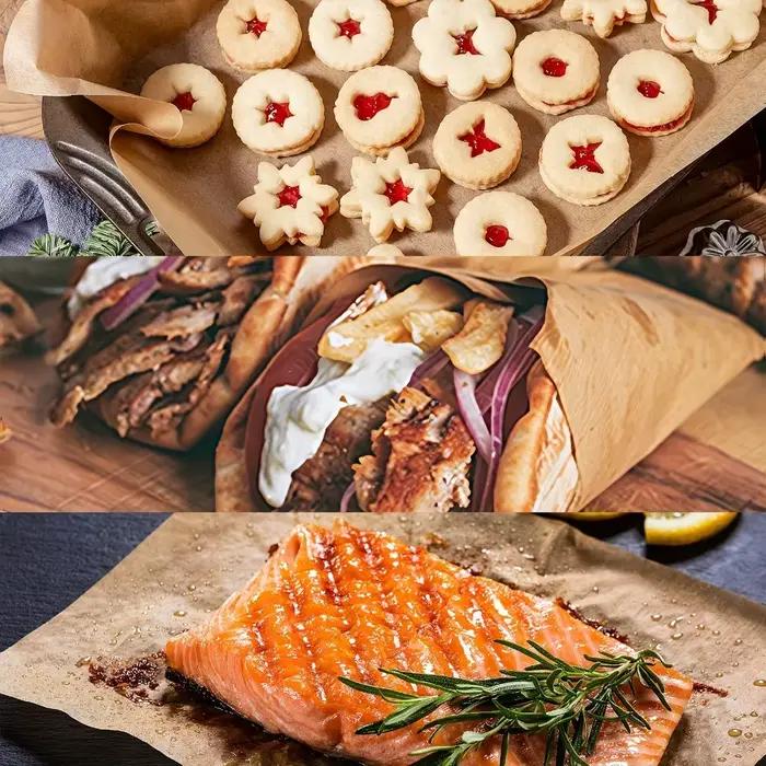 Feuilles de cuisson en papier parchemin pour four, grill, air fryer, steaming, pain et biscuits occassions spéciales cuisine durable et sans soucis