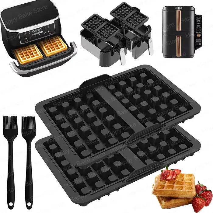 Moules de cuisson de gaufres en Silicone pour friteuse à Air et brosses à huile pour Ninja AF451 AF400 AF500 double