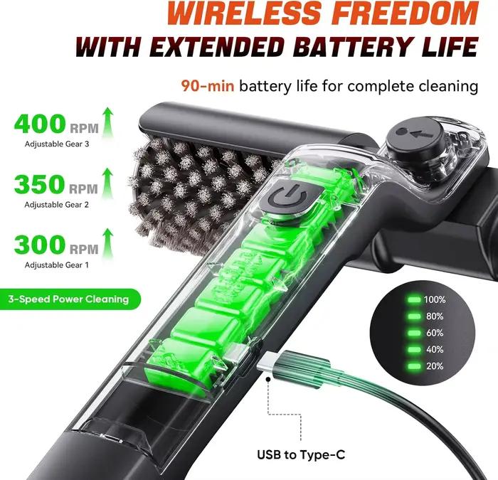 Brosse de nettoyage pour barbecue électrique à 3 vitesses