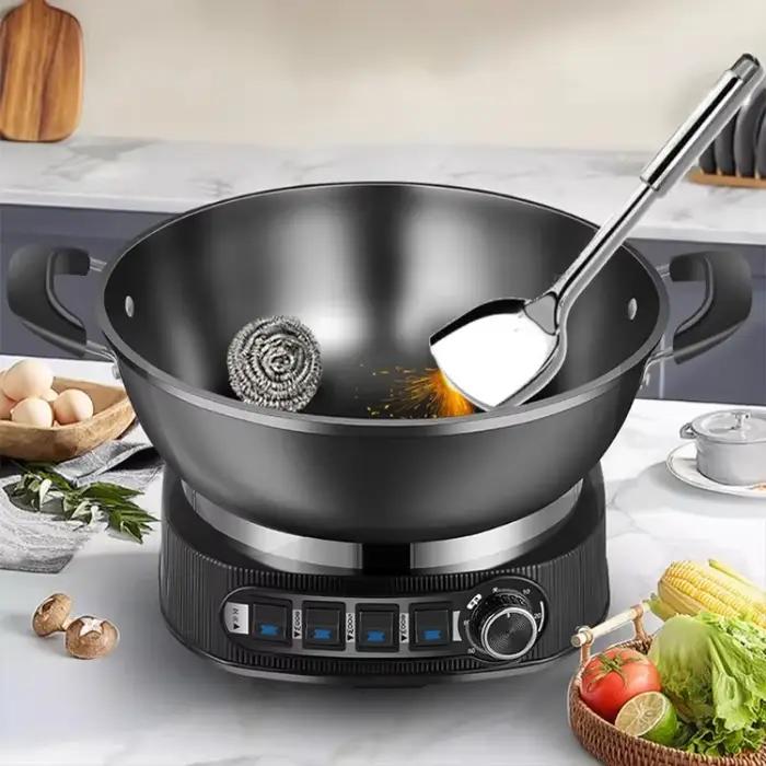 Wok Électrique En Fonte Cuiseur Vapeur Antiadhésif Multifonctionnel Taille 32 34 36 38 Occasions Spéciales Cuisine Familiale Plats Savoureux