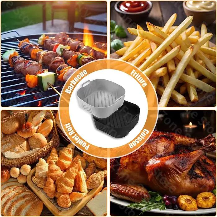 Plat en Silicone pour Friteuse à Air - Compatible Philips Série 2000 NA230/00 et COSORI 5,5L/6L/6,2L - Accessoires de Friteuse à Air Réutilisables XXL - Design Rainuré - Facilité de Nettoyage - Convient à de nombreuses Occasions Spéciales