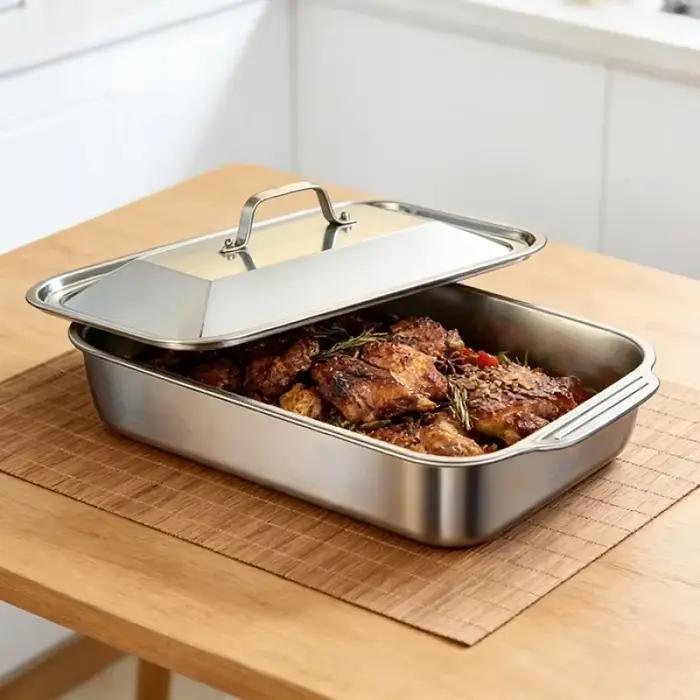 Plaque de cuisson rectangulaire en acier inoxydable antiadhésive pour poisson