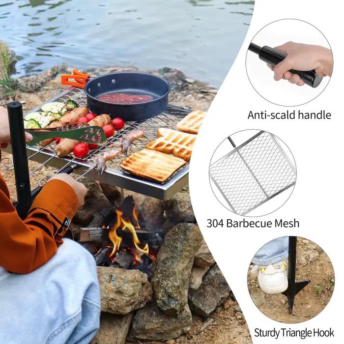 Grille de Feu de Camp Pliante et Portable Robuste, Support de Barbecue Pivotant pour Camping en Plein Air, Accessoire de Cuisine Durable, Acier Inoxydable, Hauteur Réglable, Assemblage Facile, Nettoyage Facile, Polyvalente, Pour Barbecue à Bois et Charbon de Bois