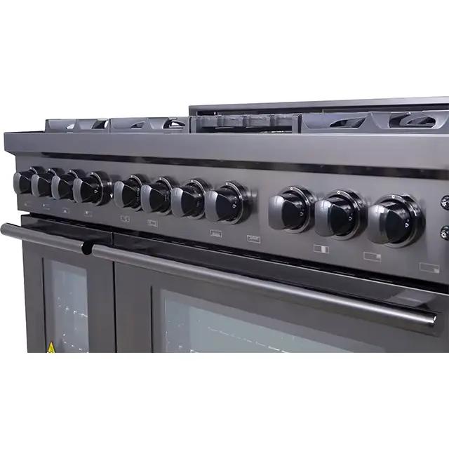 Cuisinière à gaz autoportante 3 en 1 avec six brûleurs à gaz, four et barbecue pour occasions spéciales et quotidienne en acier inoxydable