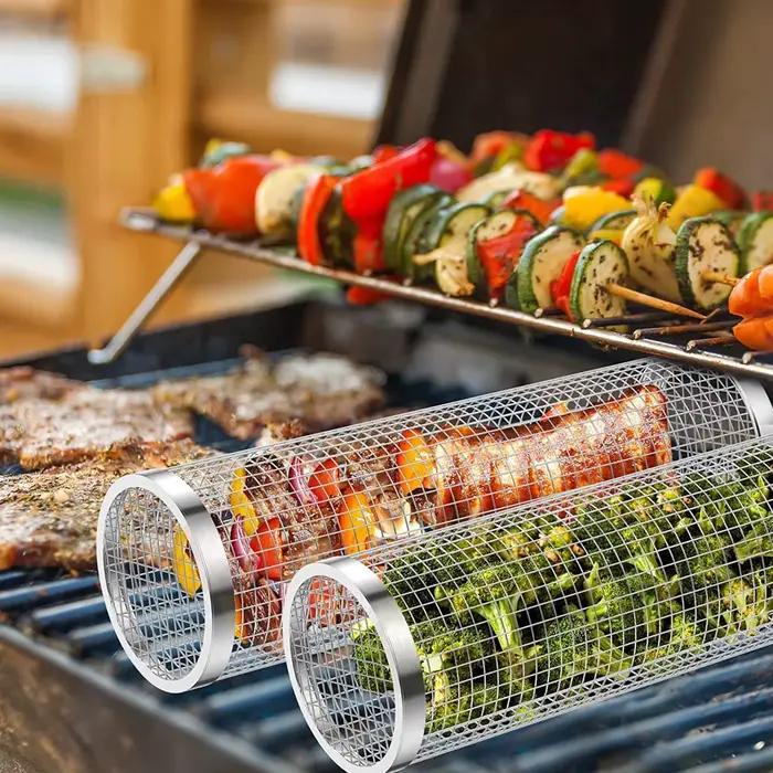 Panier de gril, paniers de grillades roulants lavables au lave-vaisselle pour griller en plein air