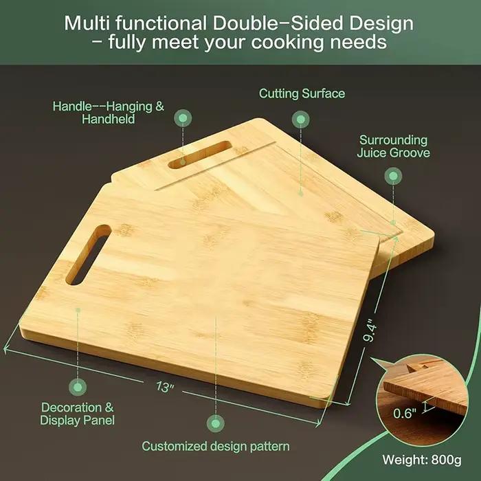 Planche à découper en bambou LWLYBH pour cuisine, double face, rectangulaire, épaisse, durable, hygiénique, pour viandes, légumes et fruits ```