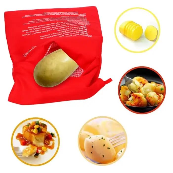 Sac de cuisson de pommes de terre pour micro-ondes rouge lavable et réutilisable pour une cuisson rapide et facile à utiliser