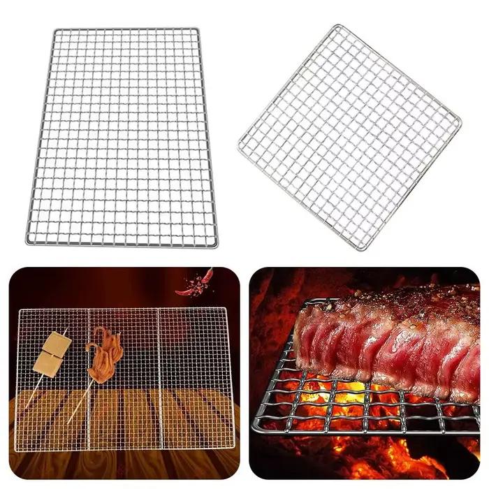 Grille de cuisson carrée réutilisable en fil de fer robuste pour barbecue, pique-nique, camping et autres événements en plein air