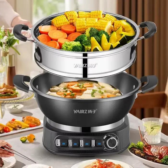 Wok Électrique En Fonte Cuiseur Vapeur Antiadhésif Multifonctionnel Taille 32 34 36 38 Occasions Spéciales Cuisine Familiale Plats Savoureux
