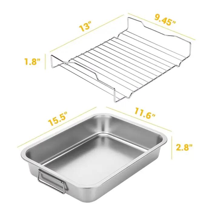 Pour poêle à rôtir de poulet en acier inoxydable-marre de cuisson de dinde robuste avec support et poignée-pour four
