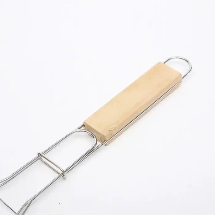 Panier de cuisson pliable avec poignée en bois pour poisson, légumes et viandes, outil de cuisine robuste et durable pour barbecues et pique-niques occasions spéciales