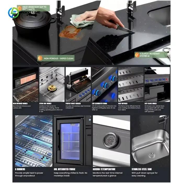 Cuisine mobile d'extérieur personnalisée en acier avec grill