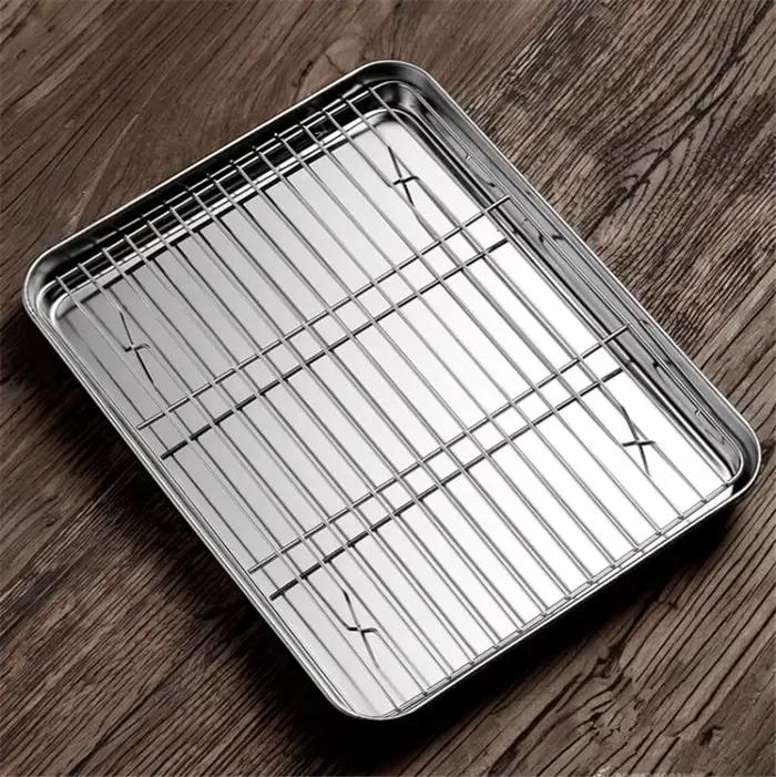 Plateau de cuisson en acier inoxydable 304 pour gâteaux, barbecue, four, brownies, rôtissage et grillades occassions familiales et soirées entre amis