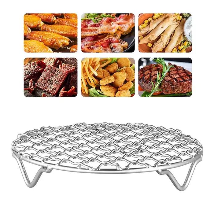 Grille de cuisson ronde en acier inoxydable empilable pour friteuses à air et four pour cuisine domestique et cuisson à la vapeur occaions spéciales