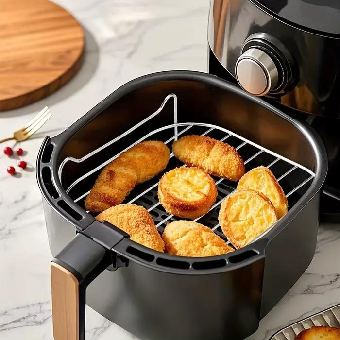Support pour friteuse à air avec 4 brochettes et ensemble de grille pour cuisson et grillade dans les petits fours convivial et durable en acier inoxydable