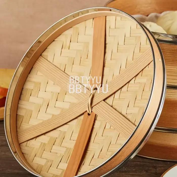 Ensemble de paniers vapeur en bambou avec couvercle pour cuisson