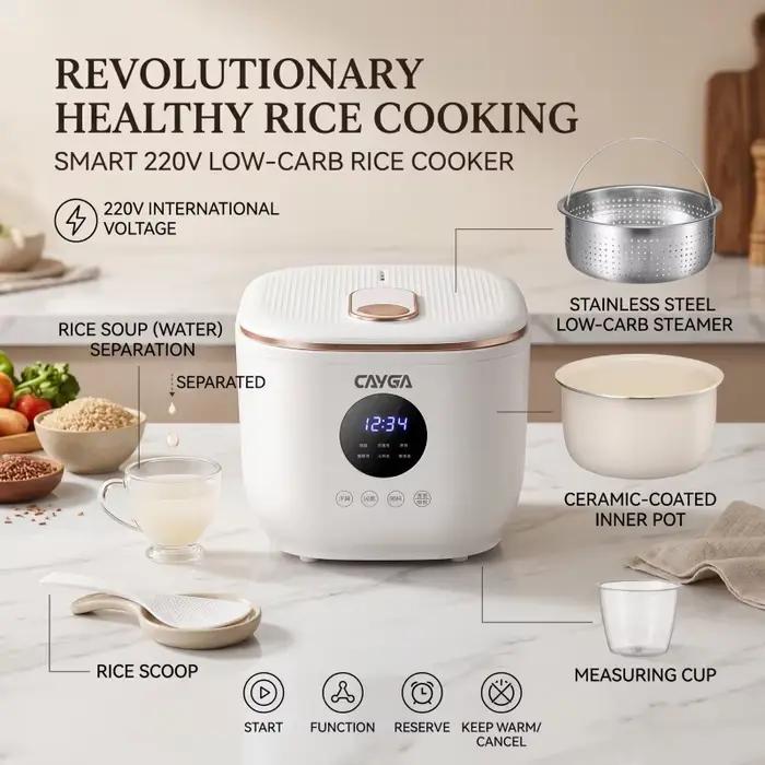 Cuiseur à riz électrique numérique intelligent multifonction 3L avec séparation de la soupe et du riz, pot intérieur antiadhésif, capacité pour 4-5 personnes, cuisson multifonctionnelle, écran LCD tactile, fonction de maintien au chaud, idéal pour la vie familiale et les occasions spéciales
