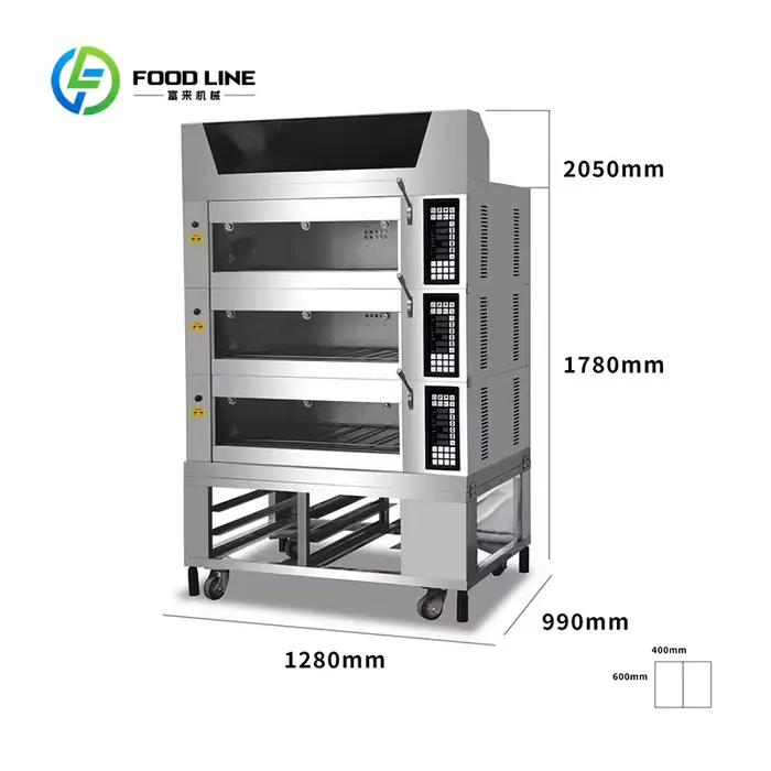 Four électrique rotatif commercial de style européen à 3 niveaux 6 plateaux pour boulangeries et ateliers de pâtisserie facilite la production de pains et pâtisseries