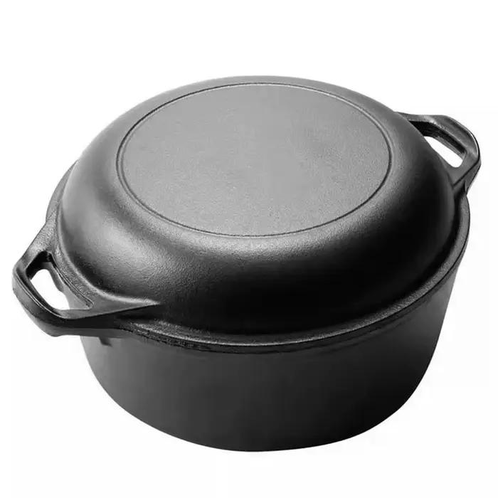 Four hollandais en fonte 2 en 1 avec couvercle de poêle pour pain, cuisson, barbecue et camping occasions spéciales