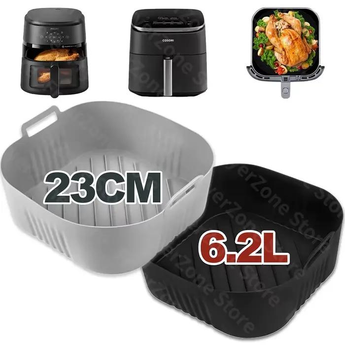 Plat en Silicone pour Friteuse à Air - Compatible Philips Série 2000 NA230/00 et COSORI 5,5L/6L/6,2L - Accessoires de Friteuse à Air Réutilisables XXL - Design Rainuré - Facilité de Nettoyage - Convient à de nombreuses Occasions Spéciales