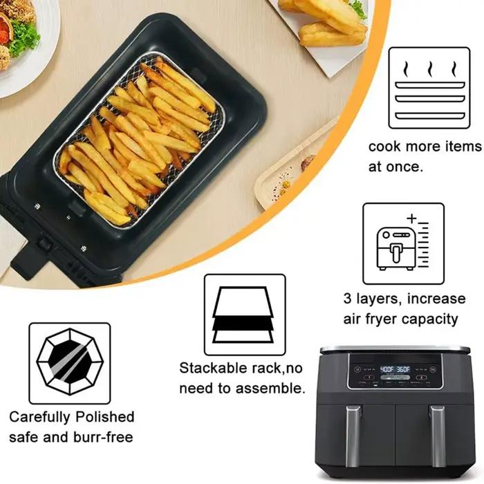 Support de friteuse à air empilable à 3 couches pour Ninja et autres marques populaires pour une cuisson au four多样化厨房配件空气油炸锅叠层烤架三层适用于双篮 Ninja及其他品牌适合烘烤场合