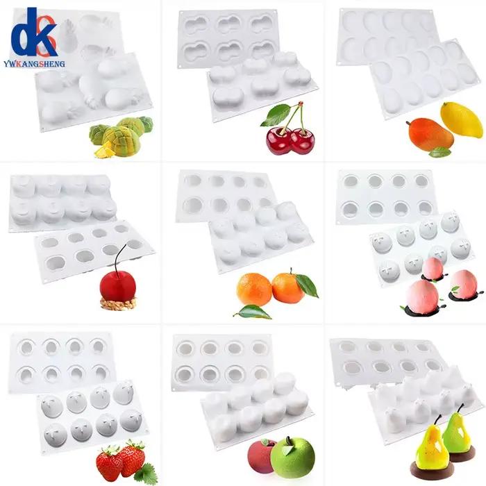 Moule à gâteau en silicone pour desserts en forme de fruits comme ananas, poire, pêche, orange, fraise, mousse et autres formes de desserts français pour occasions spéciales et créations culinaires innovantes