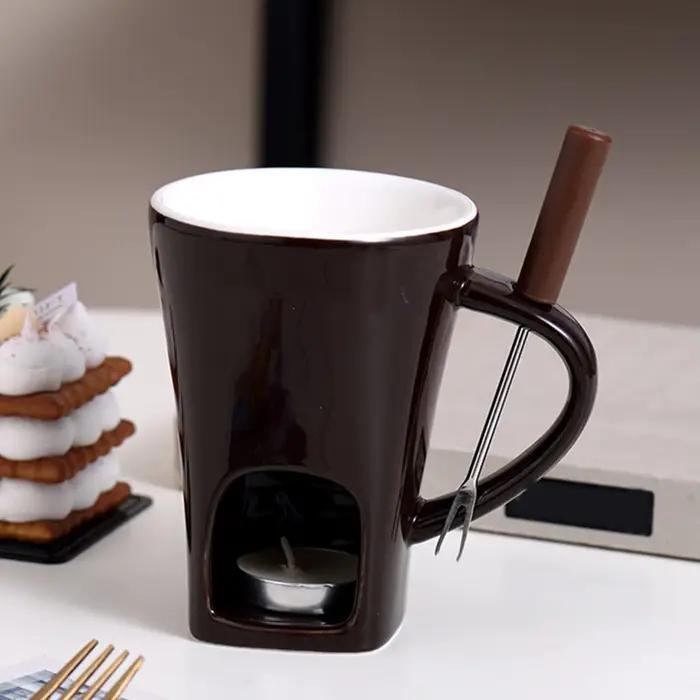 Mini ensemble de tasses à Fondue au chocolat avec fourchette et bougies