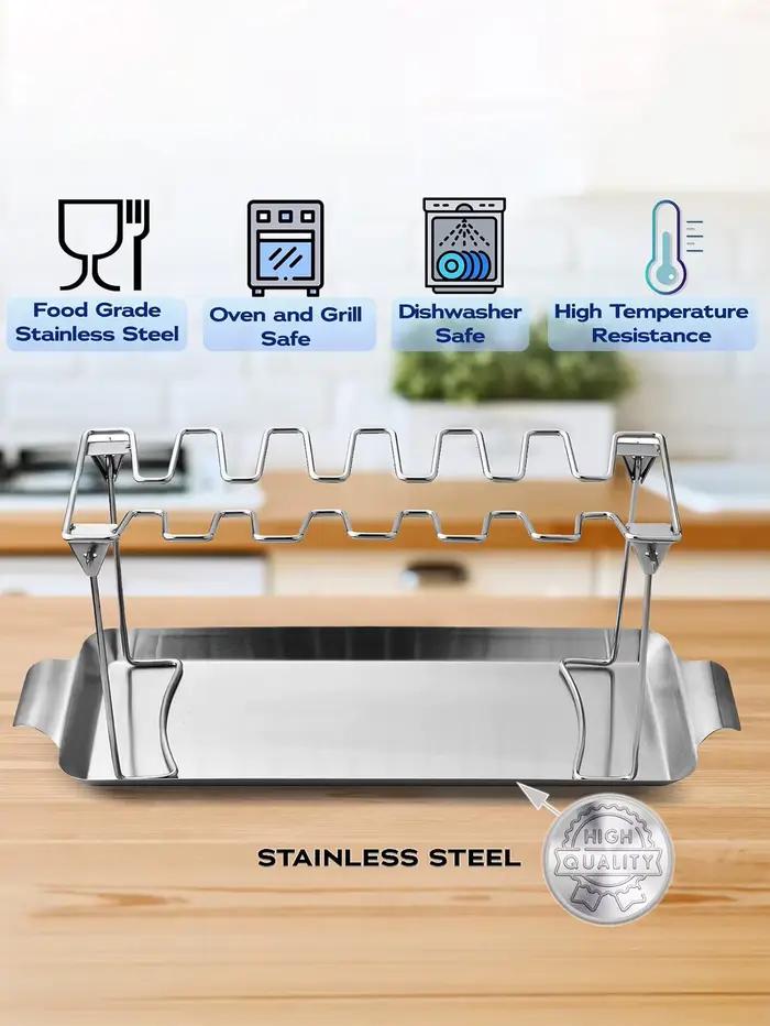 Support de jambe de poulet pour gril avec plateau d'égouttage en acier inoxydable pour fumeurs et barbecues familiaux occasions spéciales