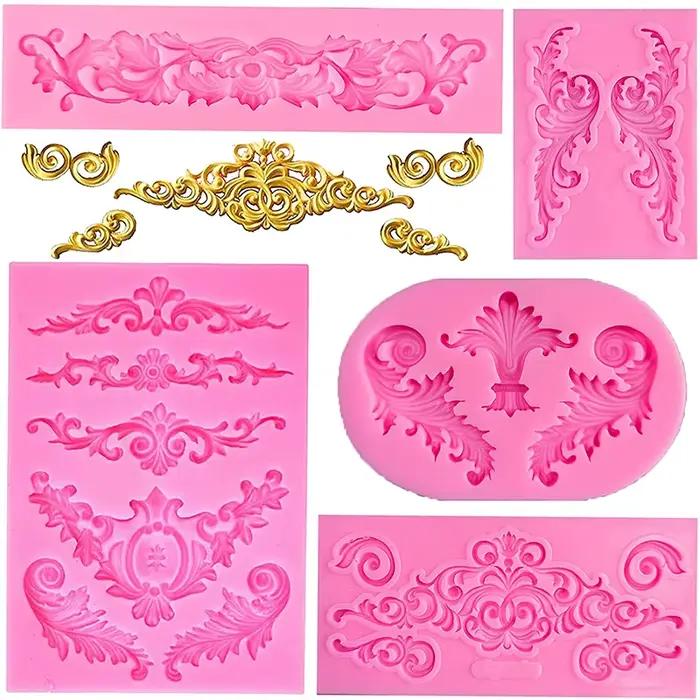 Moule en Silicone pour Fondant en dentelle, Curlicues de Style Baroque, décoration de bordure de gât